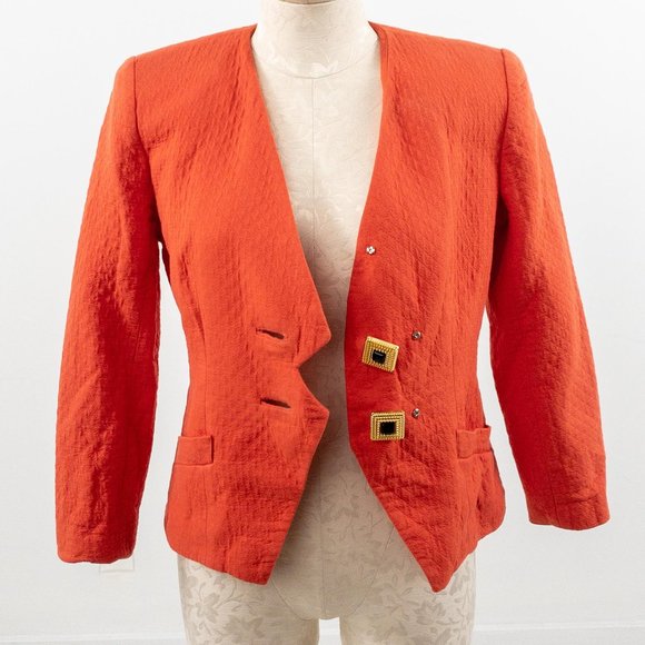Vintage 80s S/M Quilted Blazer Jacket Orange - Picture 7 of 11